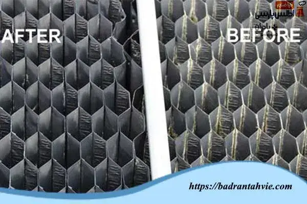 مقایسه پکینگ برج خنک کننده رسوب گرفته با تمییز